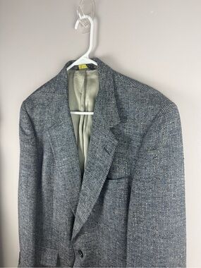 VTG Jaymar Men’s Blue Tweed 100% Silk Two Button Lined Notch Lapel Sports Coat